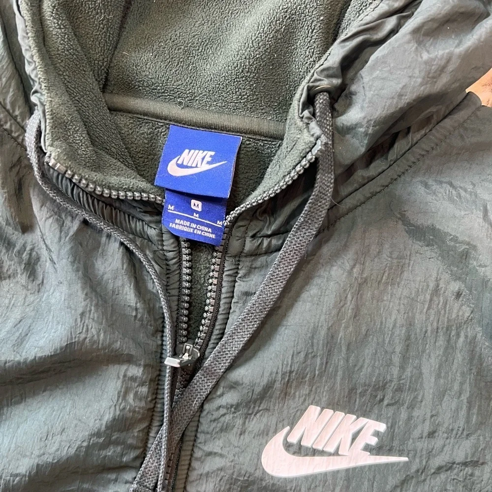Vintage Nike Jacket Men's M Green Hooded Fleece Softshell Warm Full Zip Running